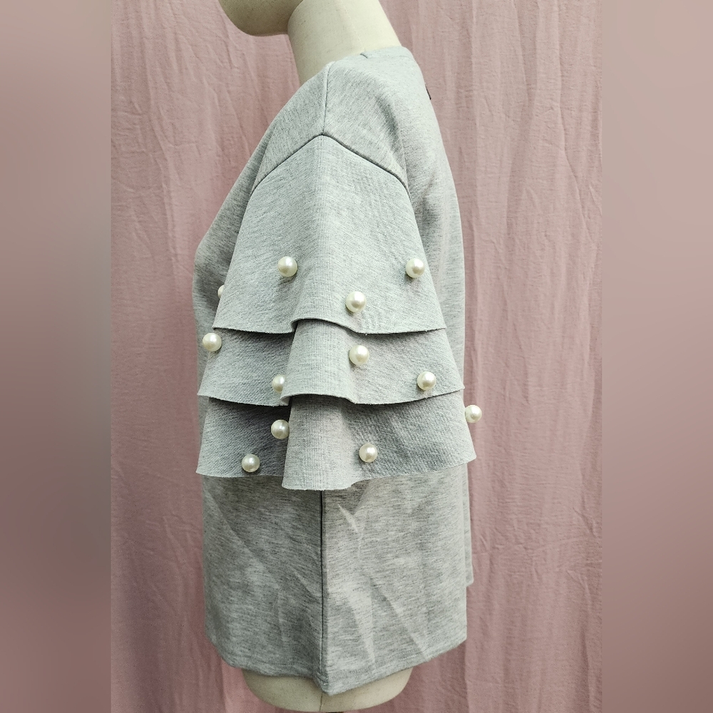 WHY Dress Short Sleeve Oversized Pearl Tiered Scuba Jersey T-Shirt - Picture 5 of 9